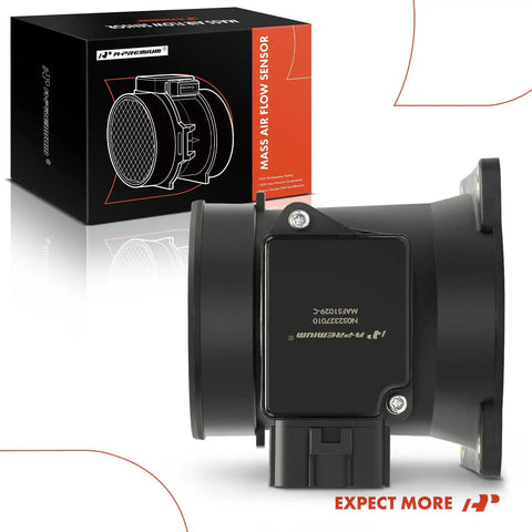 Front view of Mass Air Flow Sensor MAF 4 Pin For Ford F-150 Heritage Taurus Crown Victoria Windstar Contour Lincoln Town Car Mercury Sable Cougar Grand Marquis Mystique Fits V6 V8 Models with packaging