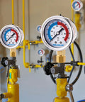 Two Pack 2 Inch Dial Pool Filter Pressure Gauge Kit With Liquid Filled Gauge, 0-60 Psi, installed on yellow valves