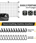 Heavy Duty Truck Bed Cargo Net For Pickup And SUV, 4 By 3 Feet Stretching To 8 By 6, 4 By 4 Inch Knotted Mesh, 12 ABS Hooks, 12 D Clips.