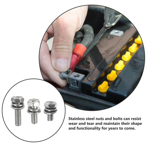 18 Piece M6 Stainless Steel Hex Head Battery Terminal Bolt And Nut Kit for Motorcycle Battery Replacement and Connector Assembly