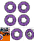 Pro Grade Roller Ball Bearings Kit For Skateboard And Scooter With Purple Cover ABEC9 Deep Groove Pre Lubricated For Smooth Low Friction Ride And Long Lasting Durability, 4 purple bearings