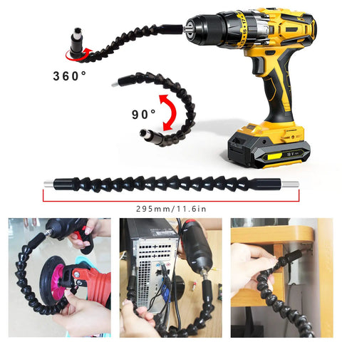 Flexible Drill Bit Extension Set All In One 19 Pieces With One Quarter, Three Eighths, One Half Inch Universal Socket Adapters in use