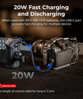 Rotating Side Handle With REC Trigger For Alpha Mirrorless Cameras connected to a camera with 20W charging via F550 battery