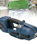DFEDHF Battery Powered Electric Strapping Machine For Pallet Packaging, heavy duty steel strapping gun close-up, efficient sealing tool.