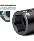 Close-up of socket from Beefy Three Eighths Inch Drive Impact Socket Set With Shallow, Semi Deep And Deep Sockets showing 6-point WaveDrive