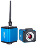 5MP 1080P HDMI WiFi digital microscope camera with C-mount, showing side and lens view, standalone recording via SD card, PC control.