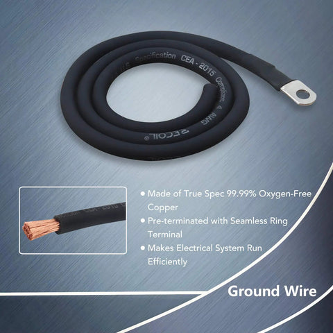 Heavy Duty One Zero Gauge True Spec OFC Wiring Kit For Big Three Audio Upgrade Featuring Premium Flex Ground Wire with Seamless Terminal