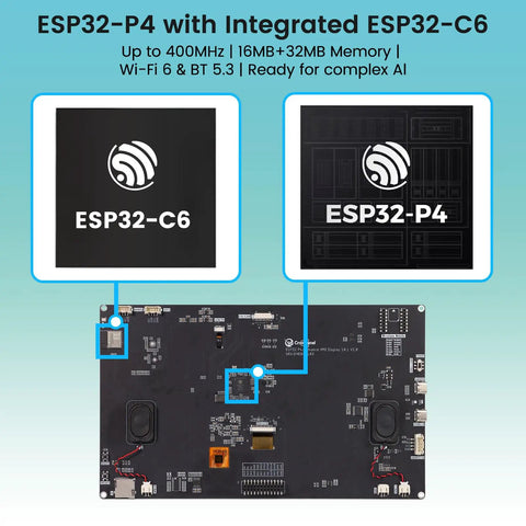 Dope 10.1 Inch ESP32 P4 Touchscreen Display With AI Speech 1024x600 IPS HMI Dual Core Up To 400MHz 2.4GHz WiFi 6 And Bluetooth 5.3 Arduino ESP IDF Ready No Camera Compact IoT Dev Panel For Smart Projects, rear PCB view