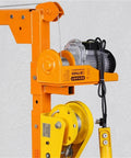 Smooth As Butter Hydraulic Engine Hoist With Foldable Boom and Gutsy Heavy Duty Swivel Casters close-up of motor and pulley system.