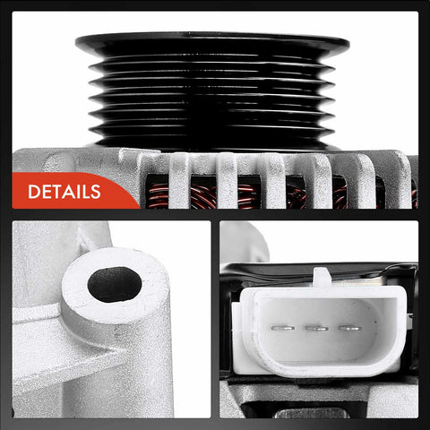 Close-up details of 130Amp 12V Alternator For Ford Five Hundred Freestyle Mercury Montego 2005-2007 3.0L CW Rotation 6-Groove Pulley Replacement