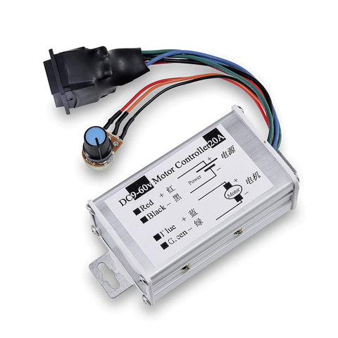 Beefy 1200W PWM DC Motor Speed Controller For Brush Motors 9V To 60V, 20A Regulator with switch and knob, silver casing