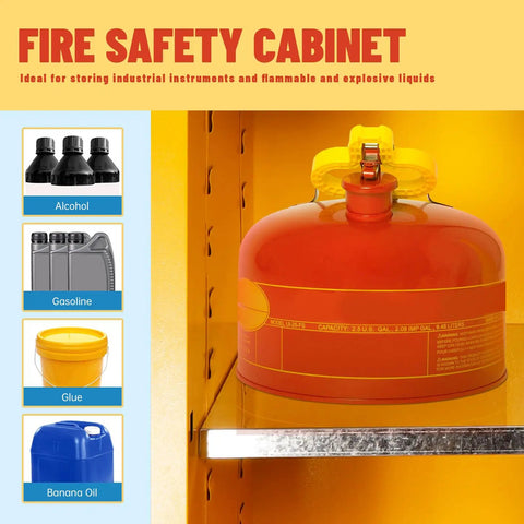 Heavy Hitter Fireproof Flammable Safety Cabinet Rock Solid Steel Chemical Storage Locker With Indestructible Shelving For Garage Workshop And Home Lab Setup In Bright Yellow