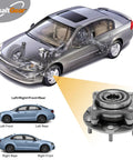 Beefy Front Wheel Hub And Bearing Assembly Pair For 4WD SUVs showing 3D SUV image and product part details with installation positions.