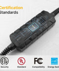 Level 2 EV Charger 220 240V 30A 7.2kW Home Charging Station Plug with ETL, UL, and FCC certifications highlighted