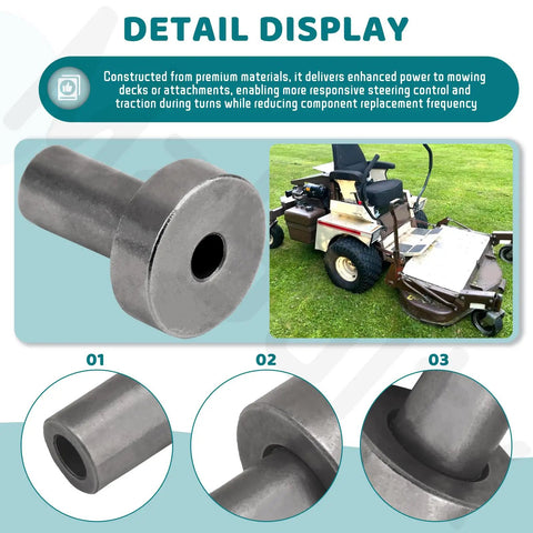 Pivot Pedestal Replacement Kit With Two 121756 Bearing Bushings For Front Mount Lawn Mower Models, Easy Install, compatible with Grasshopper mower pivot pedestal and bushings shown in close-up