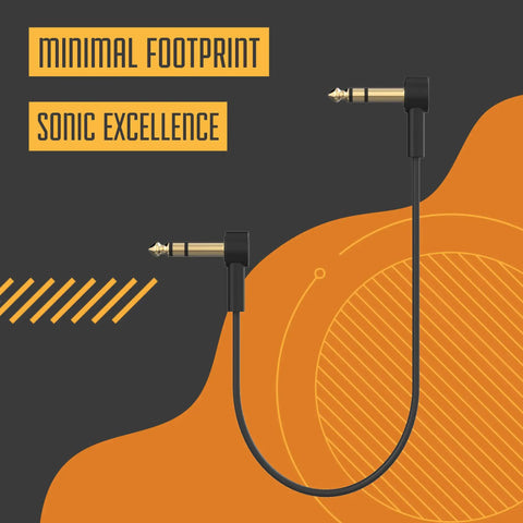 Ultra Thin Quarter Inch Stereo TRS Patch Cables Eighteen Inch Right Angle Low Profile Gold Plated Braided Shielding image
