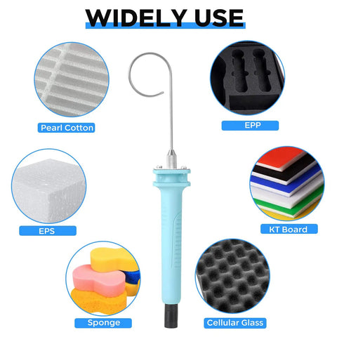 Hot Wire Foam Cutter Kit 4 In 1 Styrofoam Cutter Electric Foam Cutting Tool showing uses for various foam types.