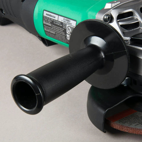 Close-up of Beefy 5-Inch Angle Grinder With 10.5 Amp Motor And 11,500 RPM, showing ultra-compact grip and paddle switch, Model G13SE3.