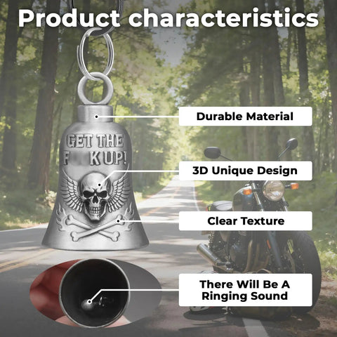 Guardian Angel Biker Bell For Riders With Gremlin Bells Hanger And 2 Key Chain Rings In Velvet Bag Ride Ready Luck Charm with skull