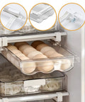Adjustable Egg Tray For Refrigerator With Pull Out Drawer Design Food Grade PP Plastic Egg Organizer Bin, eggs inside fridge