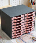 All-In-One 16-Drawer Diamond Art Tray Organizer Rack for Diamond Painting Supplies, black storage rack with pink drawers