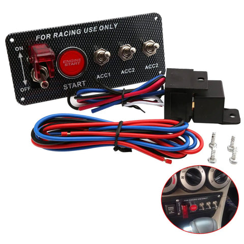 12V DC 5 In 1 Car Ignition Switch Panel Kit With Engine Start Push Button LED Toggle Switches Carbon Fiber Finish for racing cars