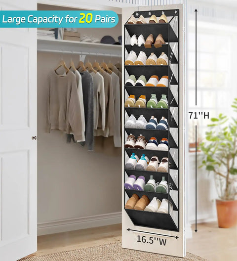 Over The Door Shoe Organizer With Deep Pockets Holds 20 Pairs Hanging Rack For Closet Door Tall 71 Inch Hanger
