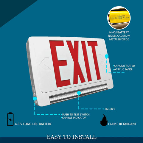 2 Pack Ultra Bright Energy Efficient Lighted Exit Signs With Battery Backup For Indoor Use LED Emergency Exit Sign Battery Powered Exit Sign For Commercial Spaces LED Adjustable Light Pipe Chevron