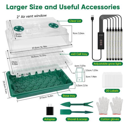 3 Pack Seed Starter Kit With Grow Light 120 Cell Seedling Tray Humidity Dome Indoor Grow Kit with detailed accessory display