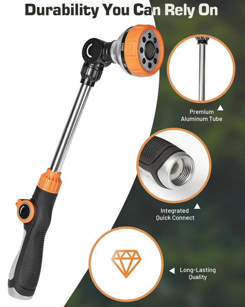 All New 2027 18 Inch Watering Wand For Garden Hose Sprayer With Eight Spray Patterns and 180 Degree Adjustable Angle Thumb Flow Control