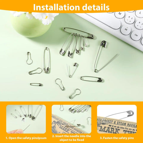 Ready To Rock Solid Stainless Steel Safety Pins 500 Pack Assorted Gourd And Round Designs 22 To 54 Millimeters Includes Nifty Storage Box Perfect For Sewing Crafting Quilting And Apparel Repair On The Fly