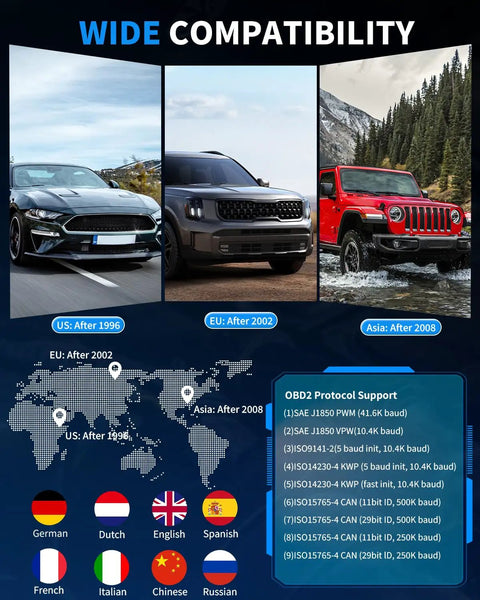 Wide compatibility chart for OBD2 Diagnostic Scanner For All Vehicles After 1996 With IM Readiness Real Time Data Stream Battery