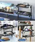 Clamp On Desk Organizer 2 Tier Above Or Under Desk Shelves With Large Capacity Tray Space Saving Phone And Tablet Holder And Headphone Hook No Drilling Desktop Storage For Office And Home in a gaming room and study setup