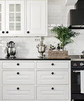 Modern white kitchen with Set Of 18 Black 30mm Cabinet Knobs And Drawer Pulls With Screws For Dressers And Kitchens Durable Matte Finish Easy Install