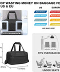 Underseat Carry On Duffle Bag 20L For Plane Travel, fits under seats, overhead bins, black, 15.75 x 9.84 x 7.87 inches size reference.