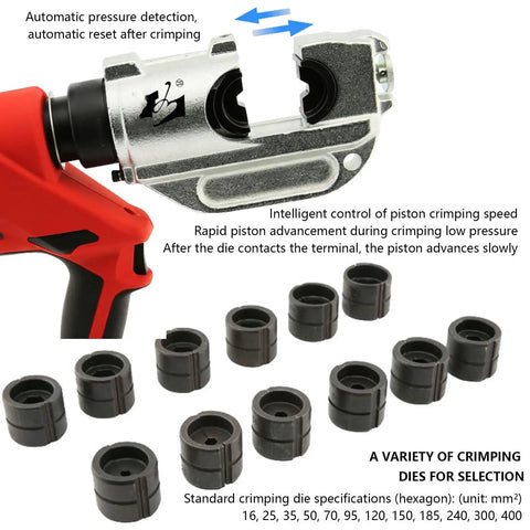 Reliable Electric Crimping Tool With 360 Degree Swivel Jaw And Powerful 18 Volt Battery for detailed crimping with various dies.