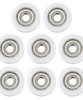 Eight Pieces Nylon Roller Bearings 8x30x10mm Double Shielded ABEC 1 Tolerance Ball Bearing Guide Flat Pulley Wheel For Furniture And Hardware Accessories Low Noise White, eight white rollers