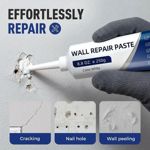 All In One Wall Repair Paste Kit With Scraper Fast Dry Mending Paste For Holes And Cracks In Drywall DIY Home Fix Includes 2x250g Tubes Nozzle Extender Scraper Sandpaper