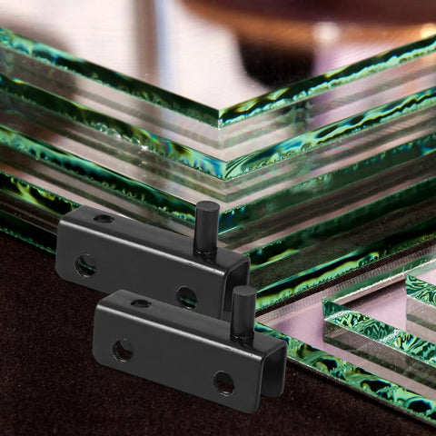 Black Finish Glass Shower Door Hinges Set With Metal Clamps Cold Rolled Steel Construction beside stacked glass panels