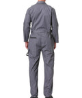 Men's Long Sleeve Navy Poly Cotton Work Coveralls Featuring Action Back And Elastic Waist, Two Way Zipper Front Utility Jumpsuit back view.