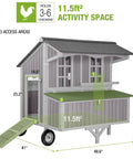 Diagram of Portable Wooden Chicken Coop On Wheels For Backyard Flock Of 6 With 3 Perches And 3 Nesting Boxes, Spacious 11.5 Sq Ft Living Area