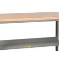 Badass Welded Steel Workbench With Flexible Adjustable Rig And Impact Resistant Butcher Block Top Made For Heavy Shop Grinds, side view.