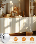 Polished Chrome Cabinet Knobs 5 Pack Round Furniture Knobs 1-3/16 Inch Diameter installed on kitchen cabinets