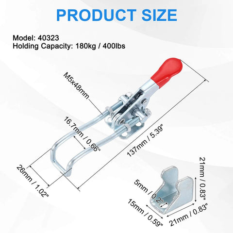 Beefy Two Pack Heavy Duty Toggle Latch Clamp 40323 M5 x 48mm Quick Release Pull Latches 400 Lbs Holding Capacity Galvanized Iron Hasp Clamps