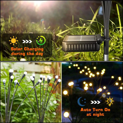 Solar Powered Firefly Lights Outdoor 10 Pack Waterproof Garden Pathway Lights With Swaying Stems Warm White LEDs Dusk To Dawn
