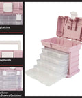 Pink Portable Tool Box With Four Removable Drawers And Customizable Compartments For Hardware Fishing Tackle Beads Or Crafts Lightweight And Travel Friendly For Easy Grab And Go Organization