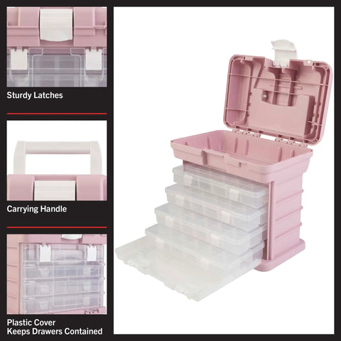 Pink Portable Tool Box With Four Removable Drawers And Customizable Compartments For Hardware Fishing Tackle Beads Or Crafts Lightweight And Travel Friendly For Easy Grab And Go Organization