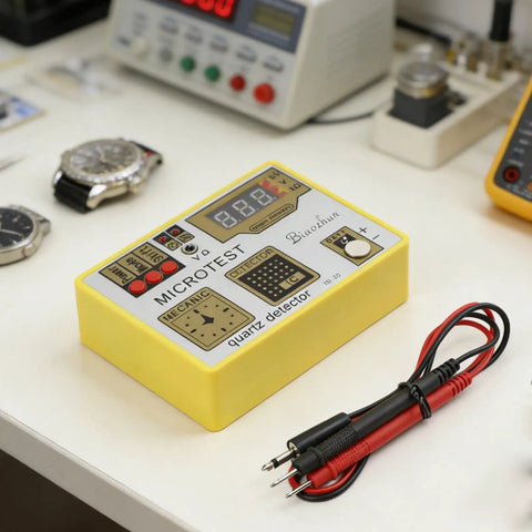 Multifunction Watch Pulse Tester Kit For Quartz Movement Accuracy Checks And Demagnetizing on a table with probes