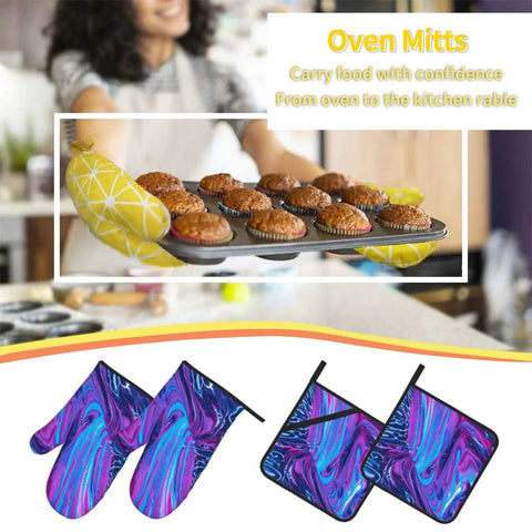 Hot Mess? No Way. These Abstract Fluid Oven Mitts And Pot Holders Bring The Heat With Super Cool 500 Degree Protection in kitchen.