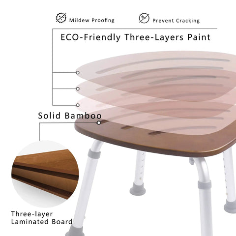 Triangular Bamboo Bath Seat for Elderly and Adults, showcasing eco-friendly three-layer laminated board with solid bamboo.